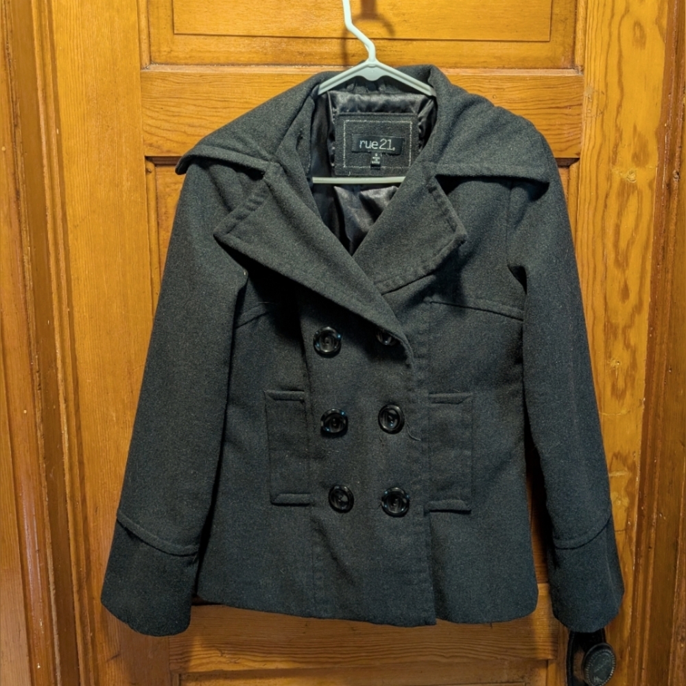 Women's Gray Pea Coat Short Size Small